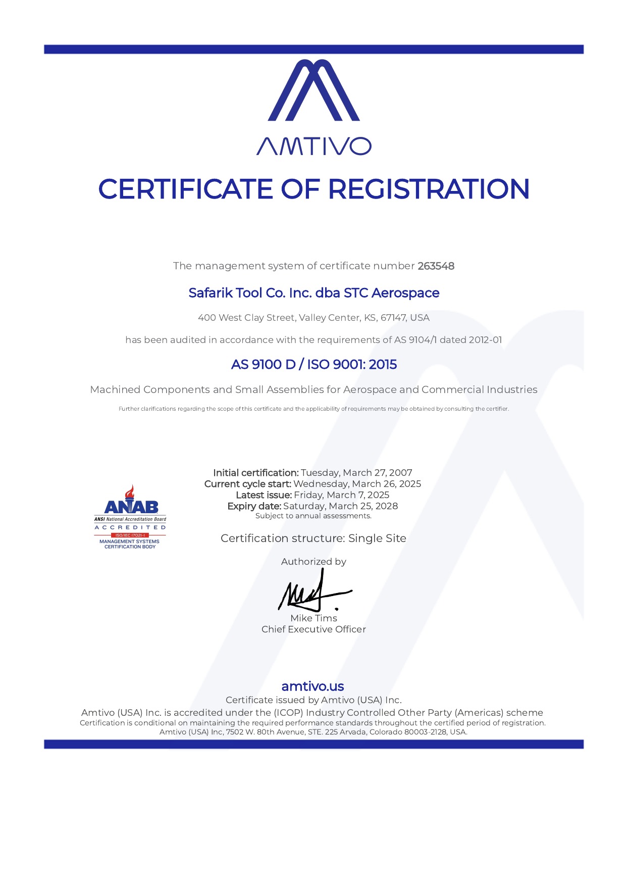 AS9100 Certificate